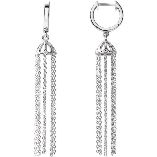 14K White 53.2 mm Hinged Hoop Chain Earrings
