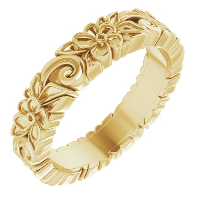 14K Yellow 4 mm Floral Band