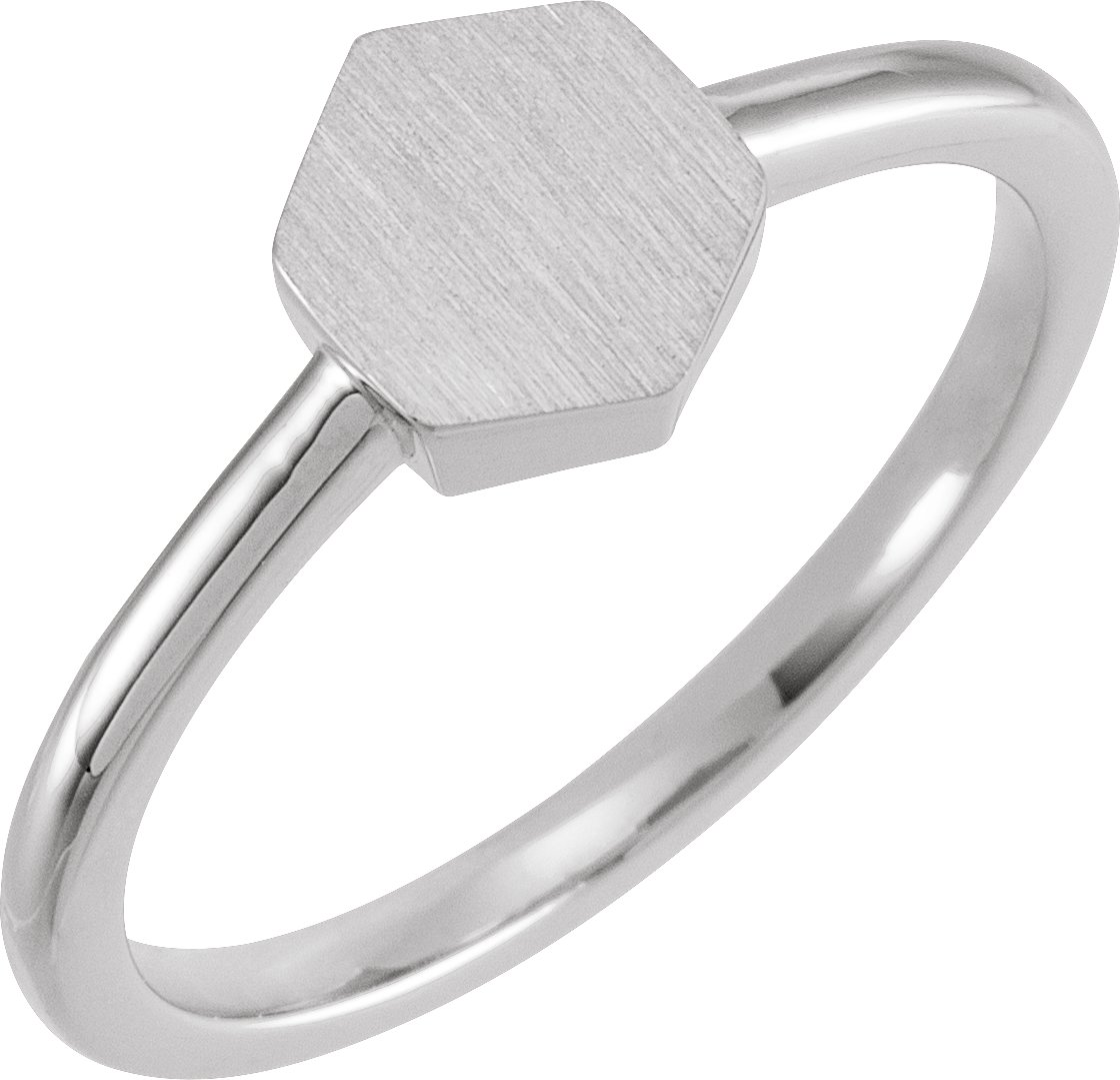 14K White  9.5x8 mm Geometric Signet Ring