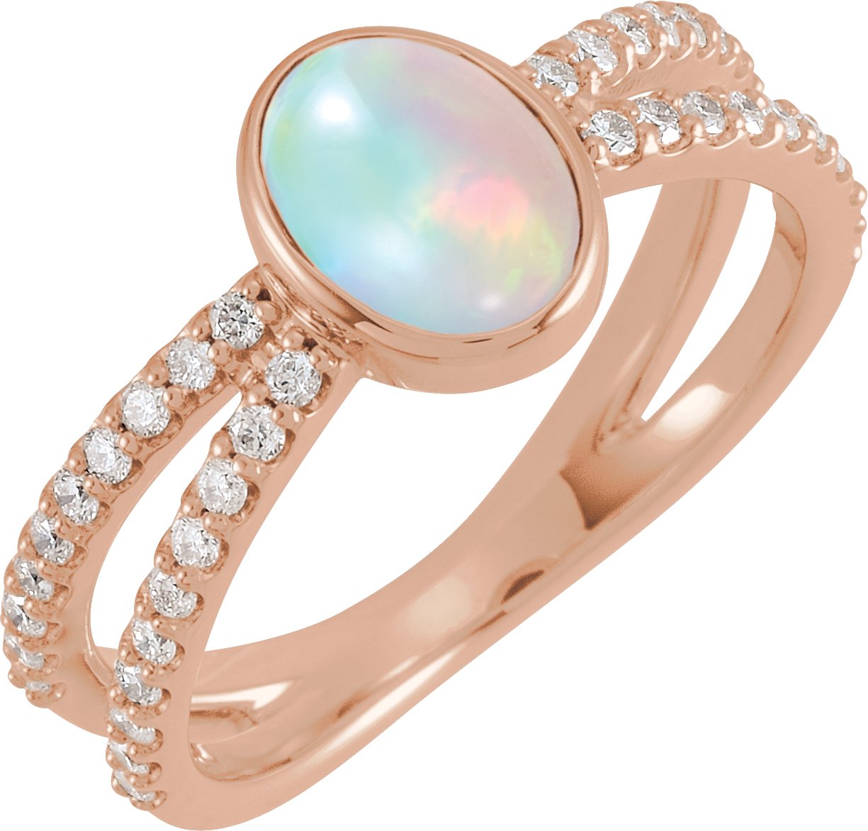 14K Rose Natural White Ethiopian Opal & 3/8 CTW Natural Diamond Ring