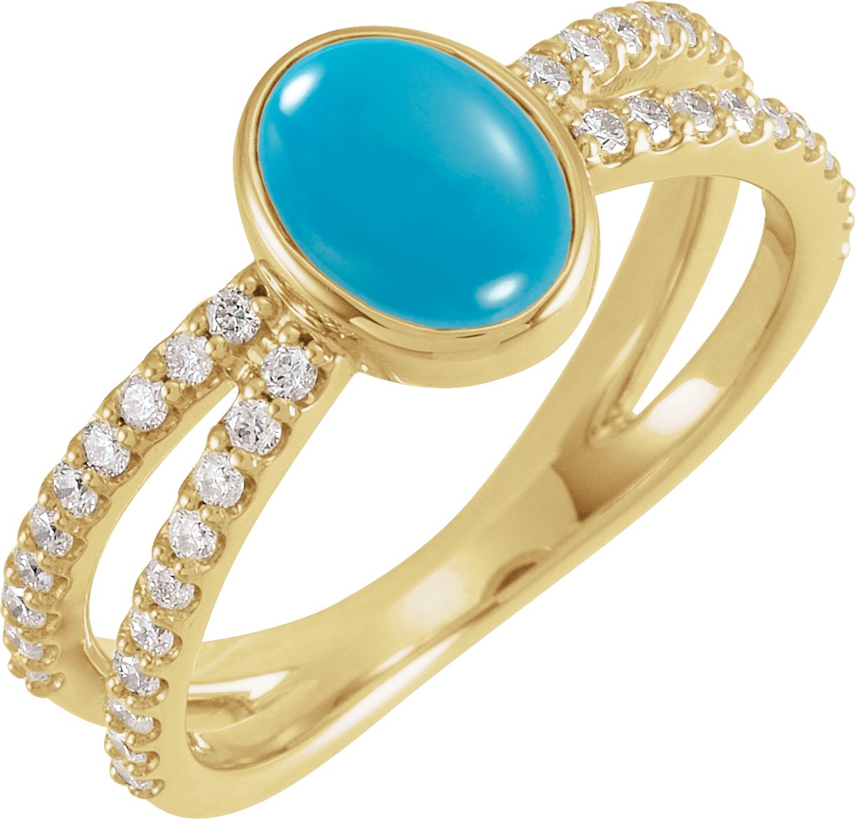 14K Yellow Natural Turquoise & 3/8 CTW Natural Diamond Ring