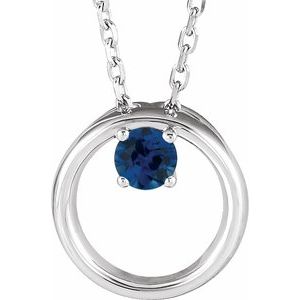 14K White Natural Blue Sapphire Circle 16-18" Necklace