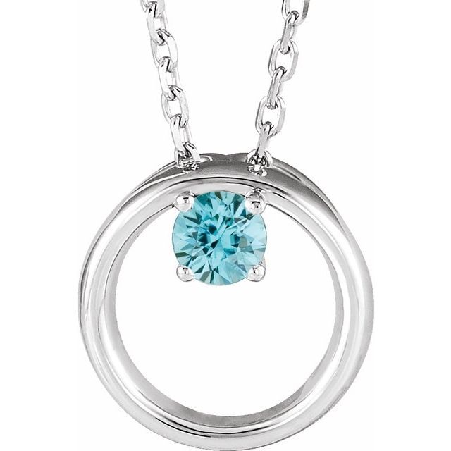 Sterling Silver Natural Blue Zircon Circle 16-18