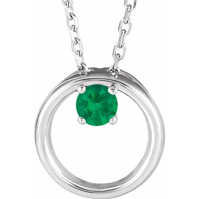14K White Natural Emerald Circle 16-18 Necklace