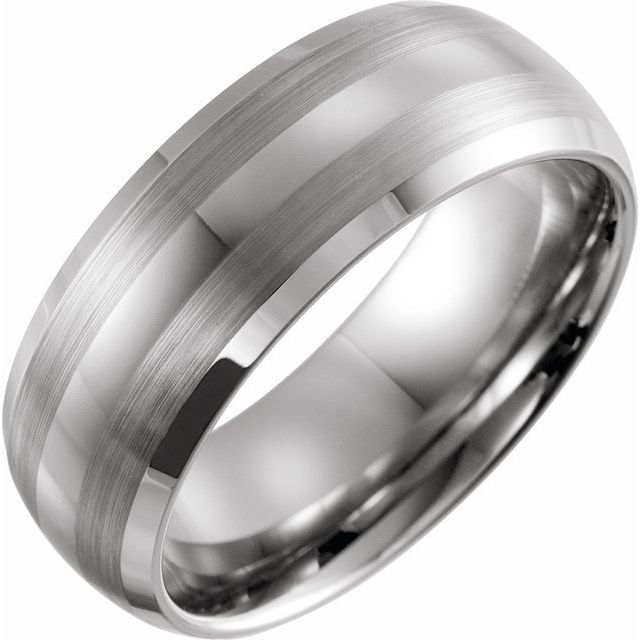 Tungsten 8 mm Beveled-Edge Band with Imitation Meteorite Inlay Tungsten 8 mm Beveled-Edge Band with Imitation Meteorite Inlay