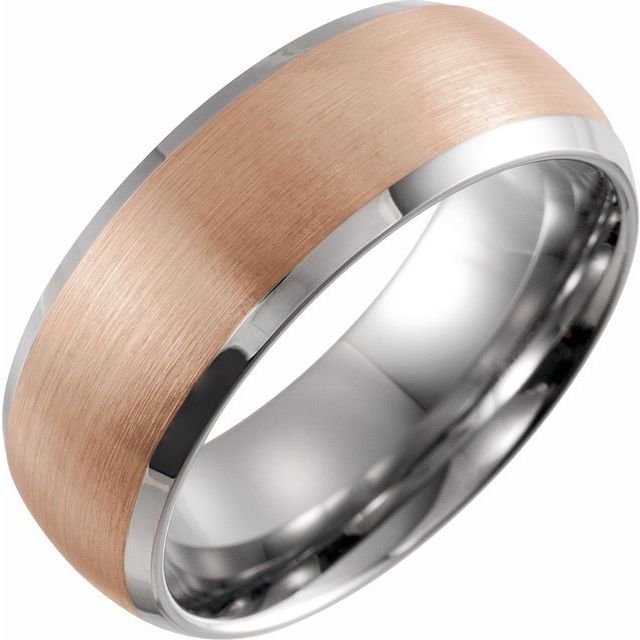 18K Rose Gold PVD Tungsten 8 mm Beveled Edge Size 10 Band with Satin Finish
