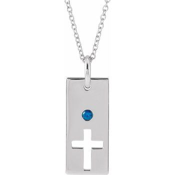 14K White Blue Sapphire Cross Bar 16 18 inch Necklace Ref. 17077748