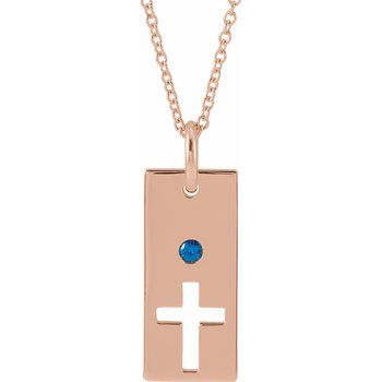 14K Rose Blue Sapphire Cross Bar 16 18 inch Necklace Ref. 17077747