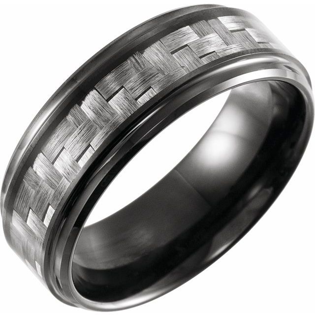 Black PVD Tungsten 8 mm Size 10 Band with Grey Carbon Fiber Inlay 