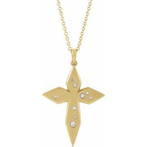 14K Yellow .08 CTW Natural Diamond Cross 16-18" Necklace