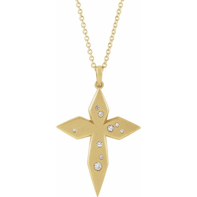 14K Yellow .08 CTW Diamond Cross 16-18" Necklace