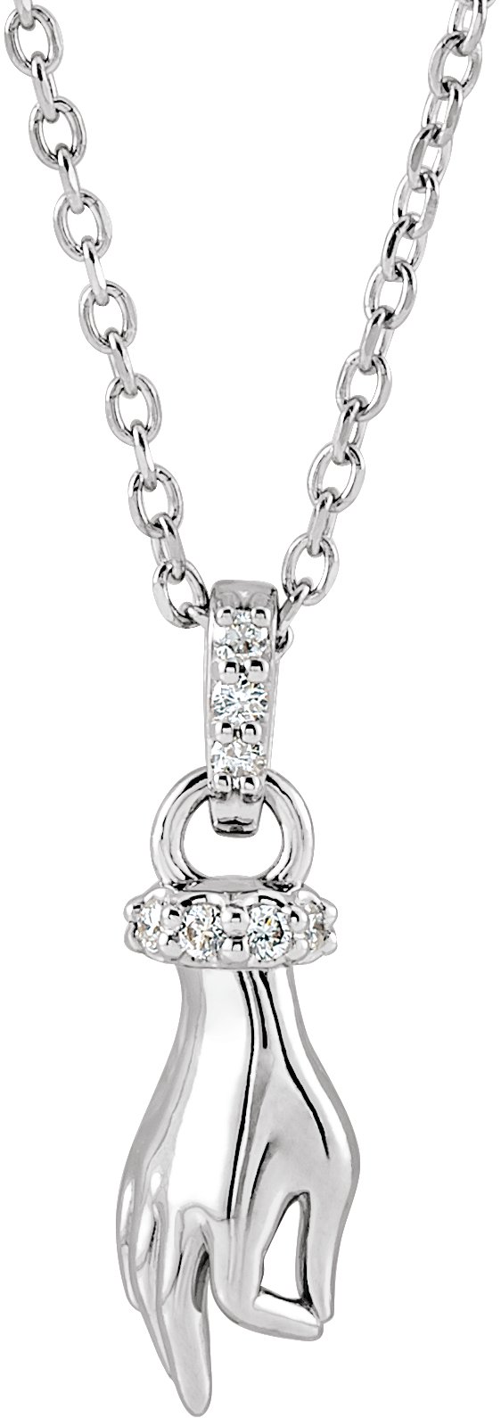 Sterling Silver .05 CTW Natural Diamond Hand of Buddha 16-18" Necklace