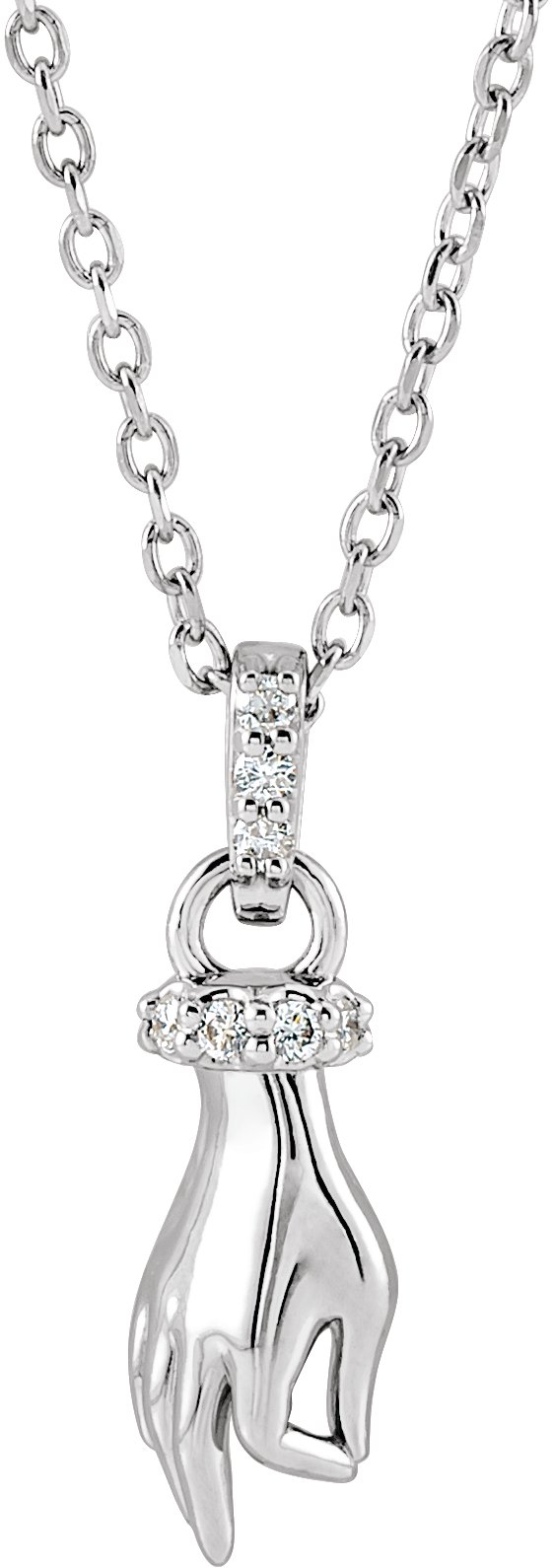 14K White .05 CTW Natural Diamond Hand of Buddha 16-18" Necklace