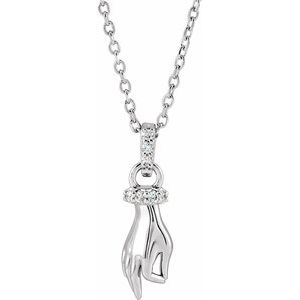 Sterling Silver .05 CTW Natural Diamond Hand of Buddha 16-18" Necklace