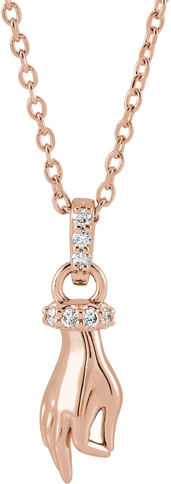 14K Rose .05 CTW Natural Diamond Hand of Buddha 16-18" Necklace