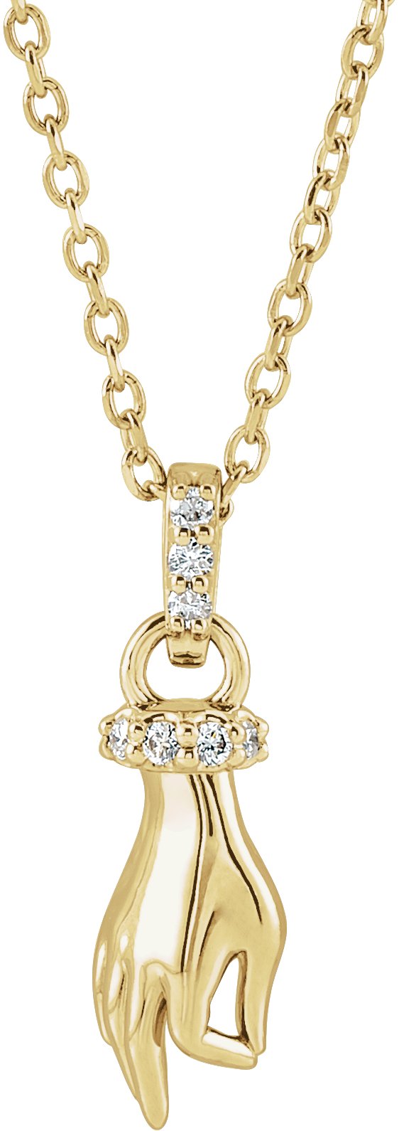 14K Yellow .05 CTW Natural Diamond Hand of Buddha 16-18" Necklace