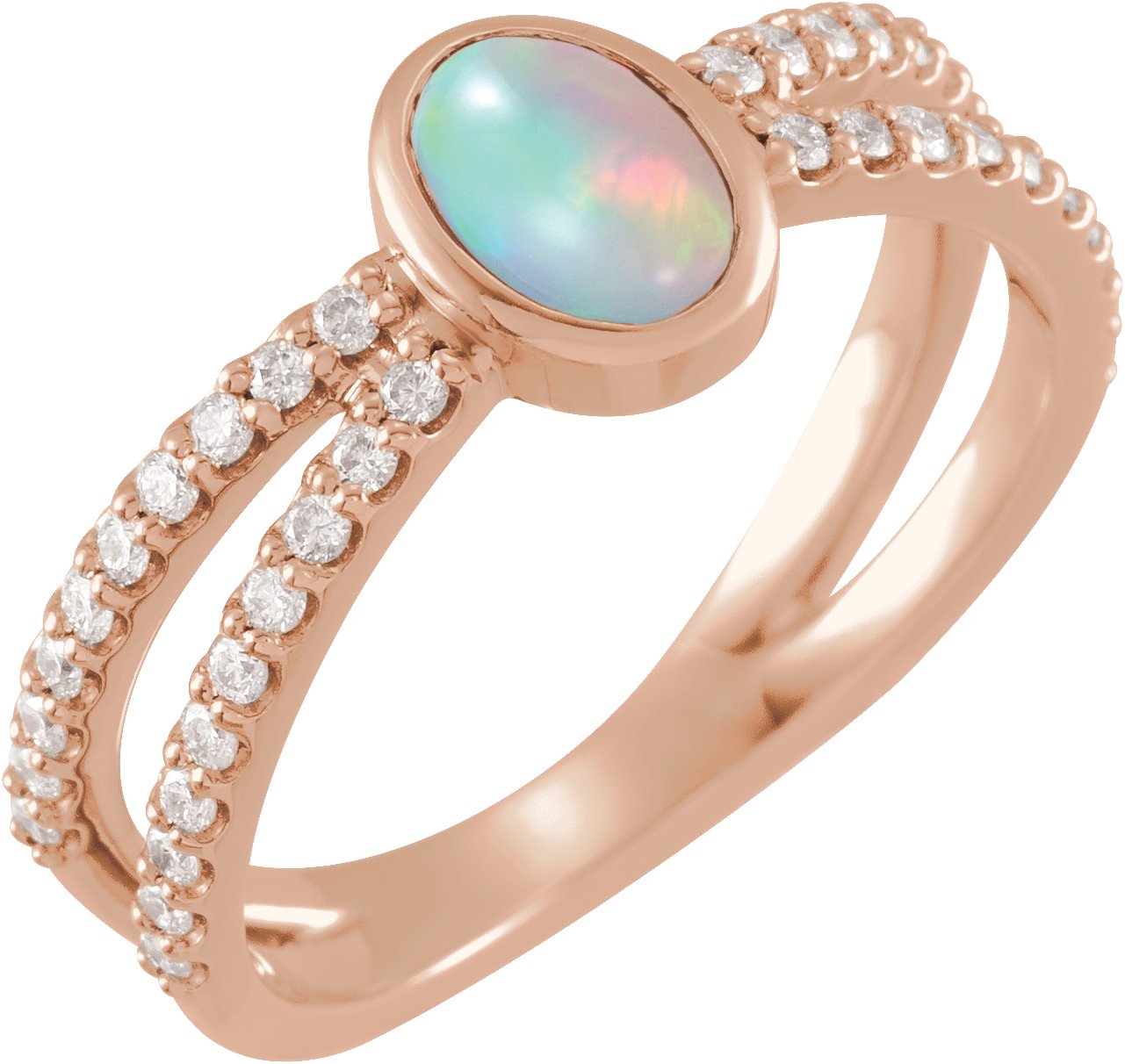 14K Rose Natural Ethiopian Opal & 3/8 CTW Natural Diamond Ring