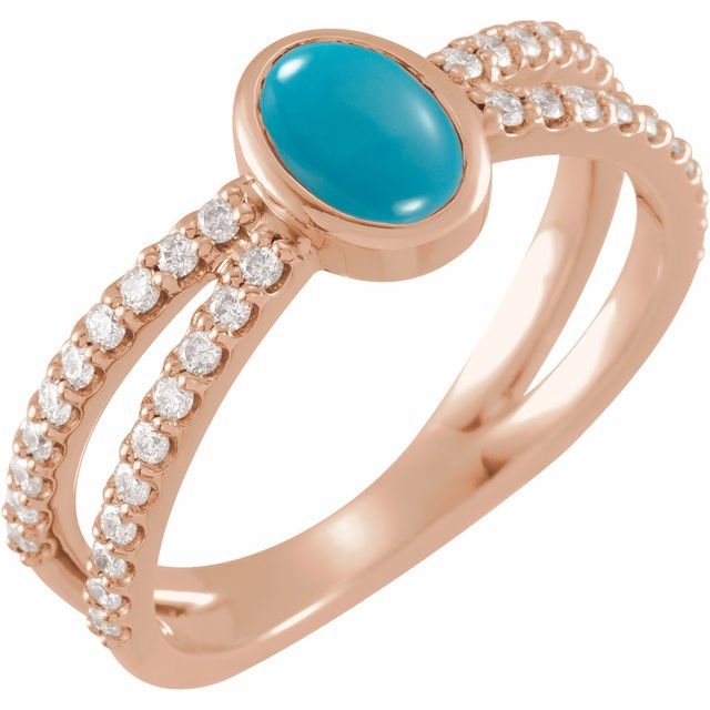 14K Rose Natural Turquoise & 3/8 CTW Natural Diamond Ring