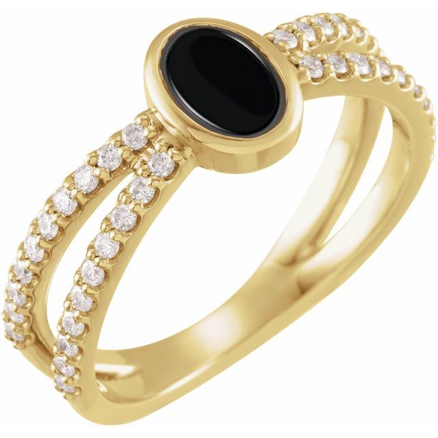 14K Yellow Natural Black Onyx & 3/8 CTW Natural Diamond Ring