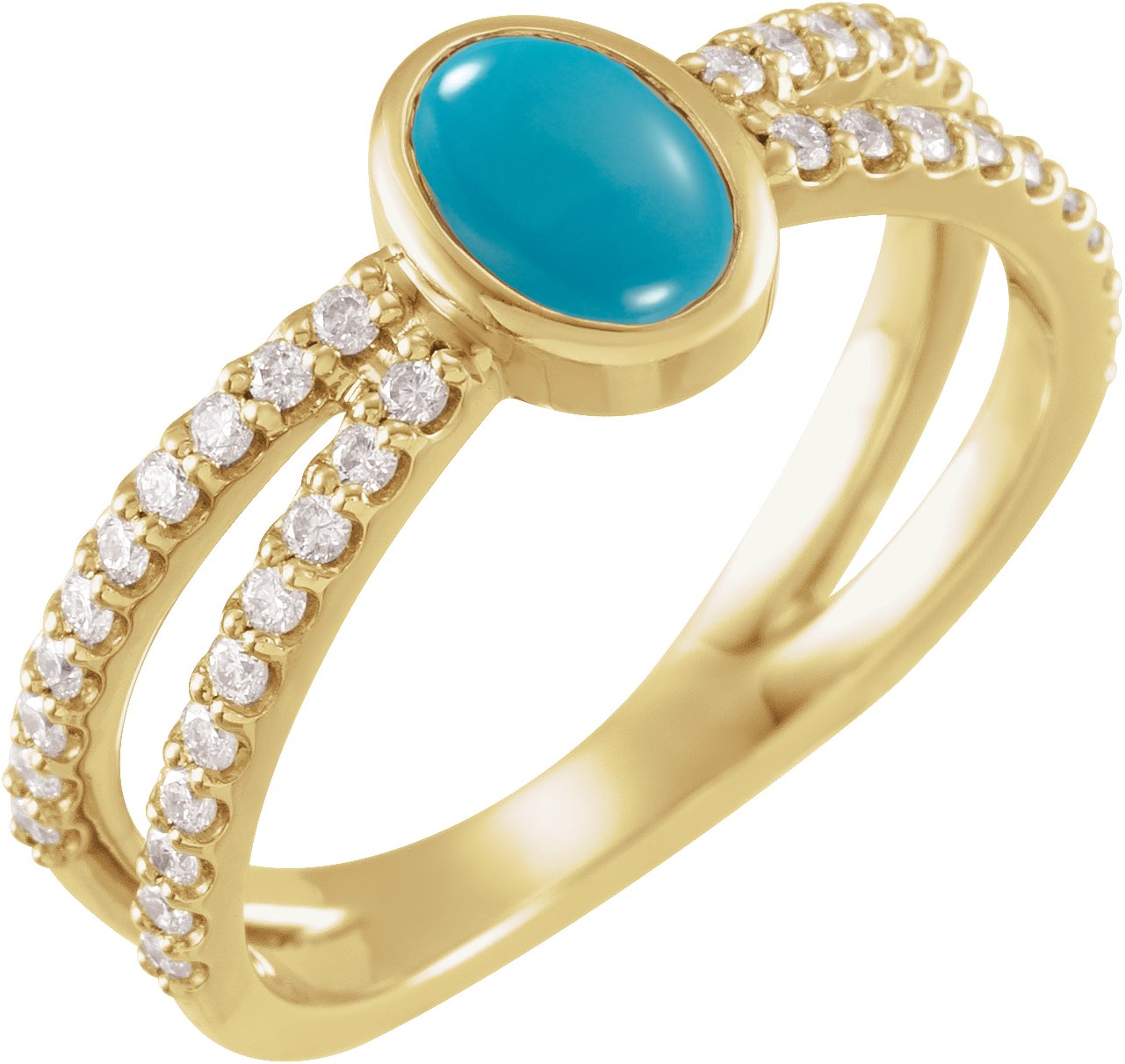 14K Yellow Natural Turquoise & 3/8 CTW Natural Diamond Ring