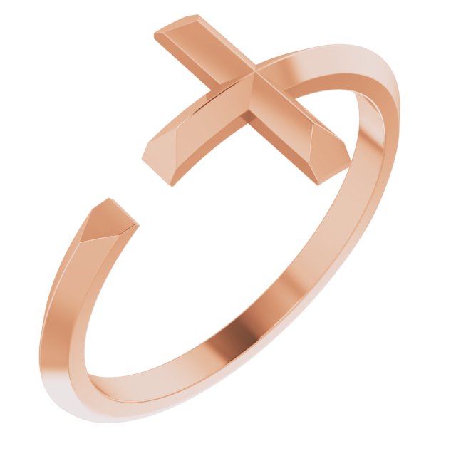 14K Rose Negative Space Cross Ring