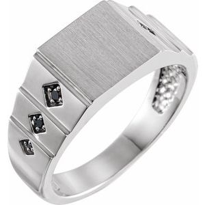 Sterling Silver .08 CTW Natural Black Diamond 23.5 mm Geometric Signet Ring