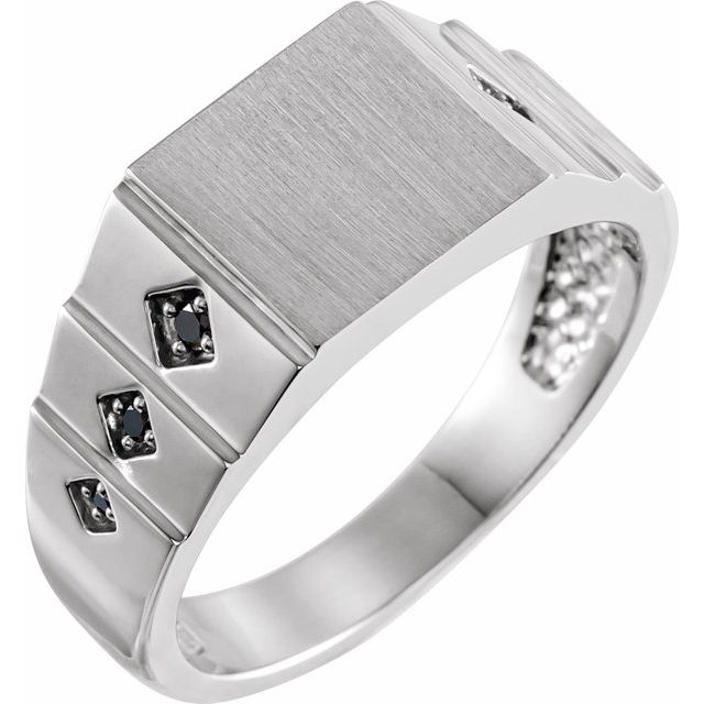 Platinum .08 CTW Natural Black Diamond 23.5 mm Geometric Signet Ring