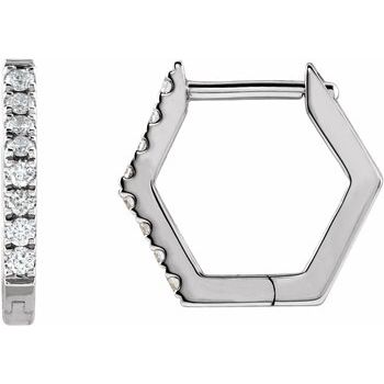 14K White .125 CTW Diamond Geometric Hinged Hoop Earrings Ref. 17191430