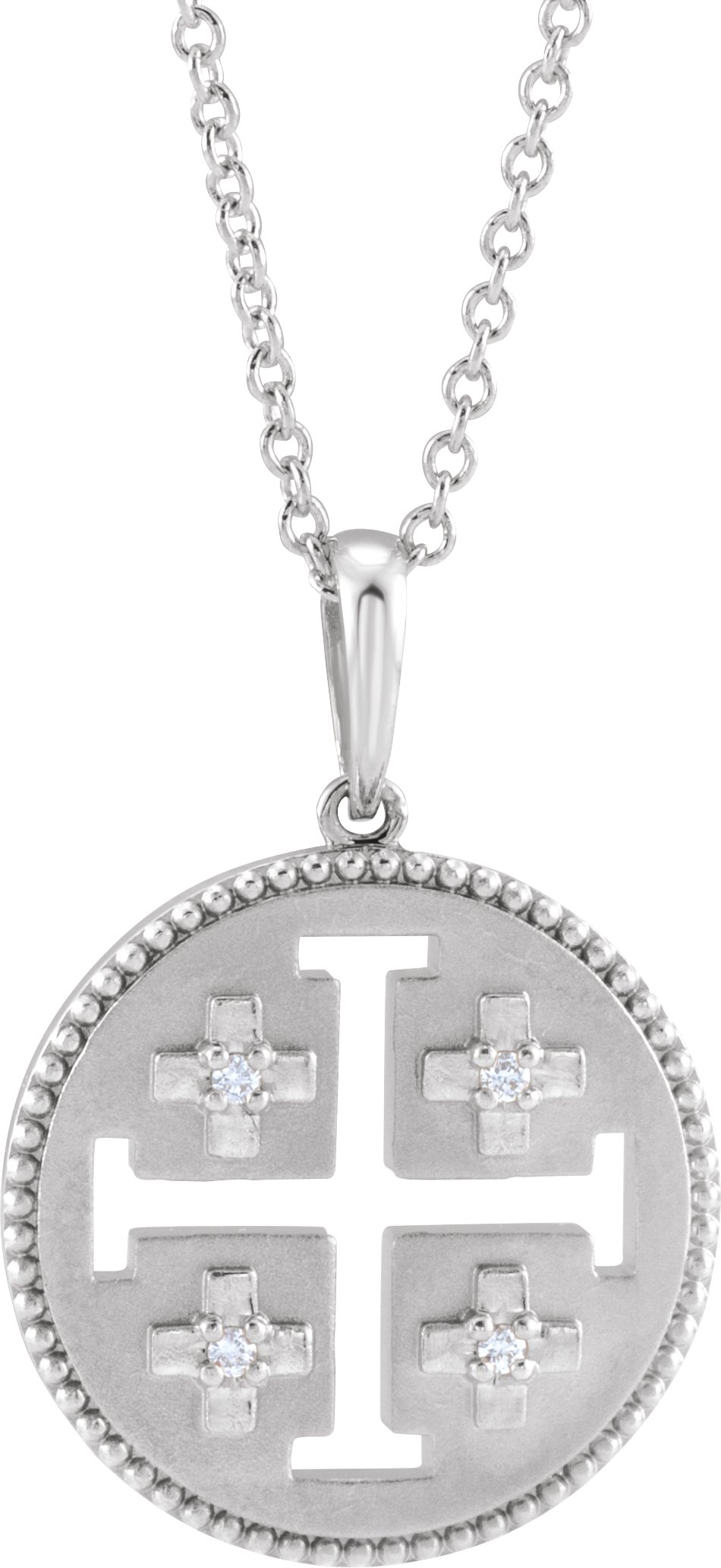 14K White .025 CTW Natural Diamond Jerusalem Cross 16-18 Necklace