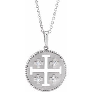 14K White .025 CTW Natural Diamond Jerusalem Cross 16-18" Necklace