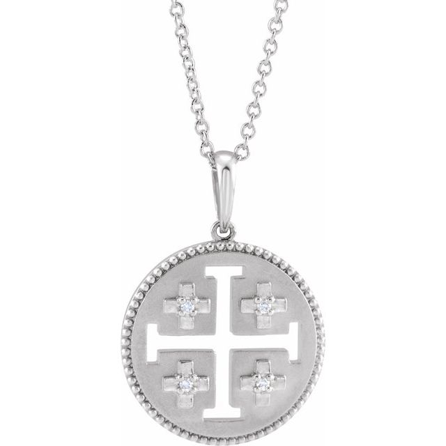 14K White .025 CTW Natural Diamond Jerusalem Cross 16-18 Necklace