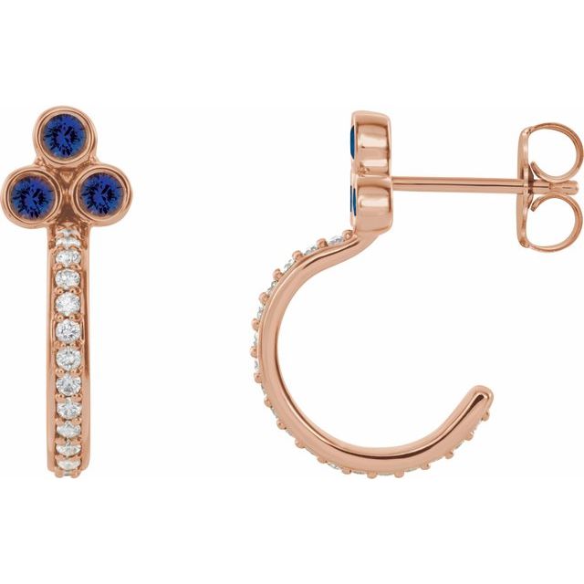 14K Rose Natural Blue Sapphire & 1/4 CTW Natural Diamond J-Hoop Earrings