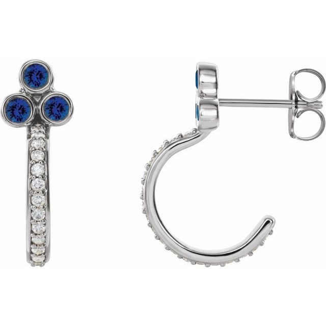 14K White Natural Blue Sapphire & 1/4 CTW Natural Diamond J-Hoop Earrings
