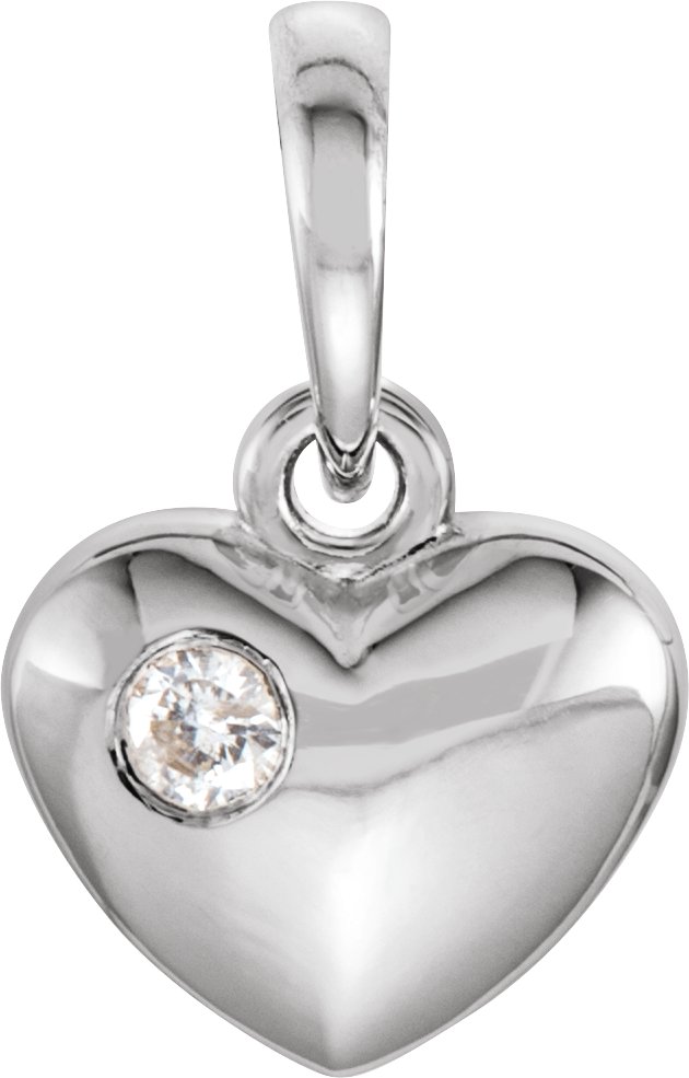 14K White .03 CT Natural Diamond Heart Pendant