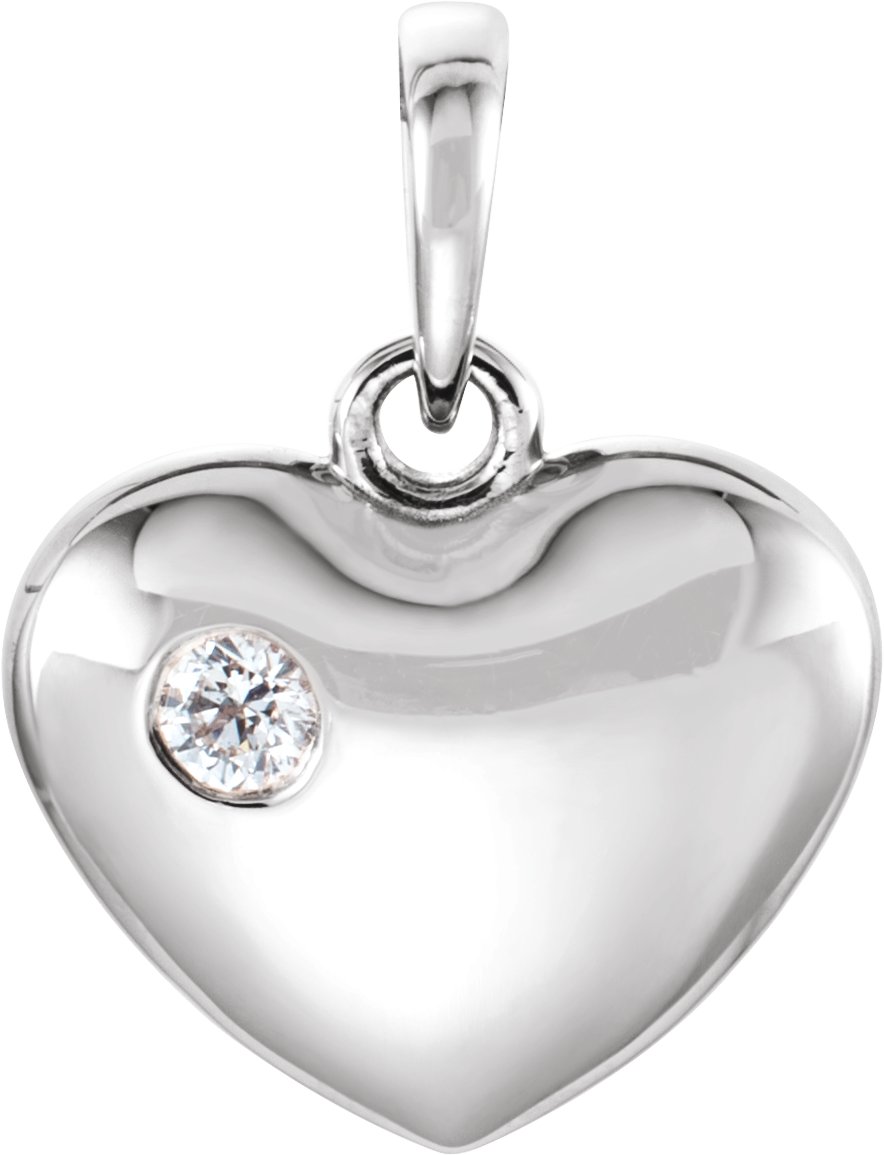 14K White .05 CT Natural Diamond Heart Pendant