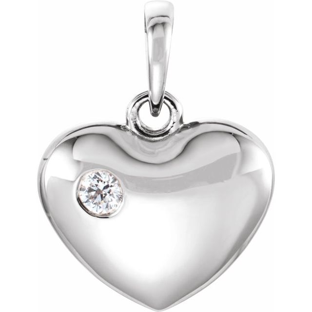 14K White .05 CT Natural Diamond Heart Pendant