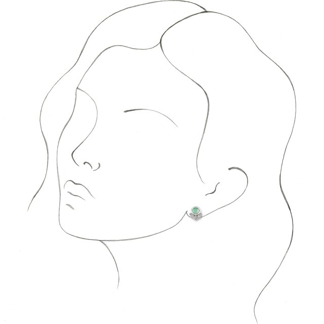 14K White  Natural Green Chrysoprase  & 1/8 CTW Natural Diamond Earrings