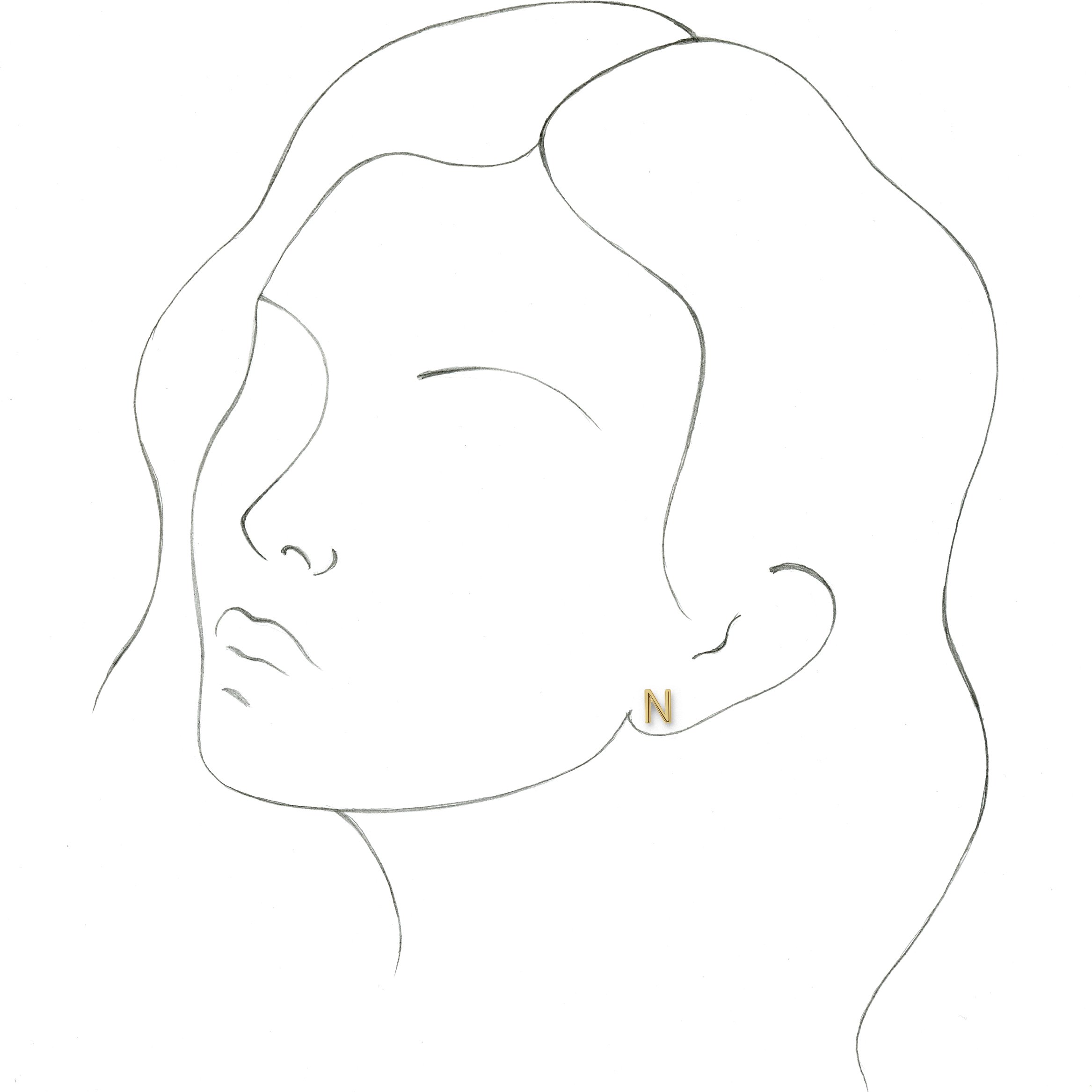 14K Yellow Single Initial N Earring