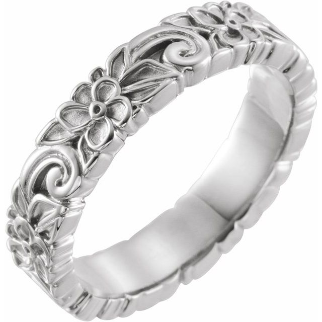 14K White 4 mm Floral Band