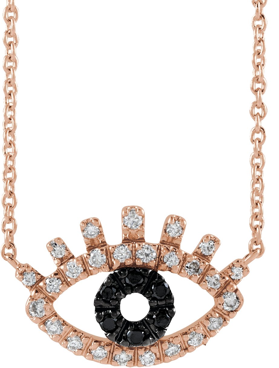 14K Rose 1/8 CTW Natural Black & White Diamond Evil Eye 18" Necklace