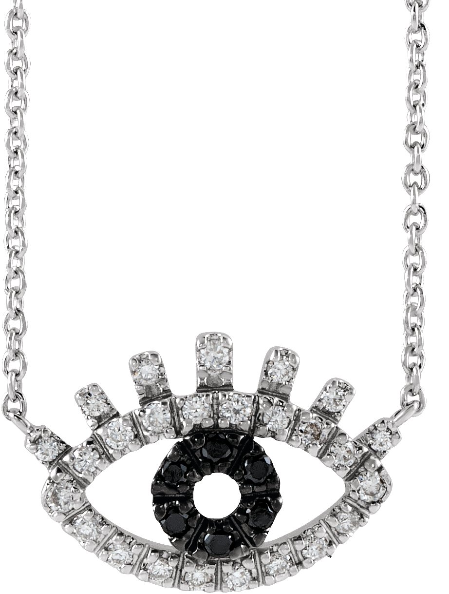 14K White 1/8 CTW Natural Black & White  Diamond Evil Eye 18" Necklace