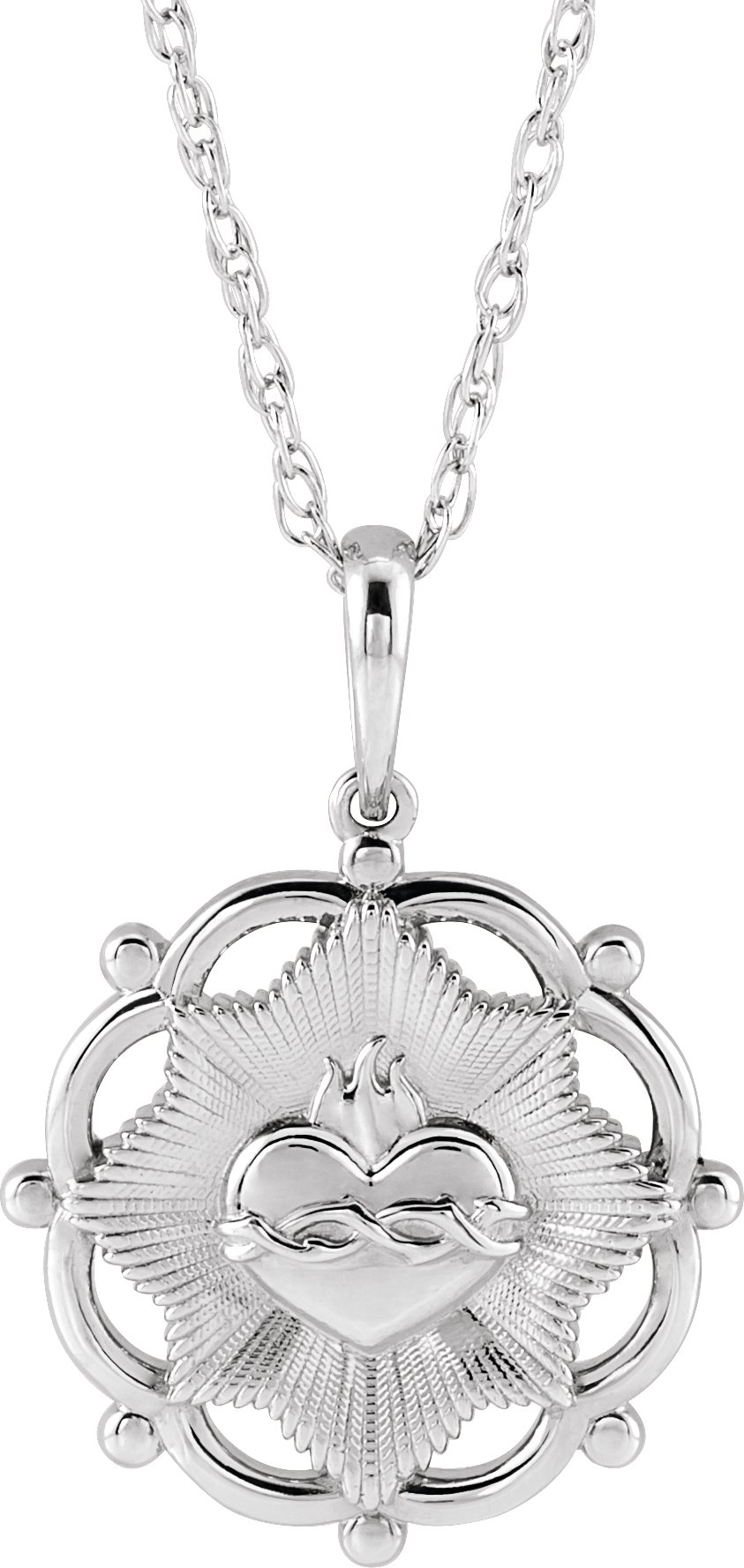 14K White Sacred Heart 18" Necklace