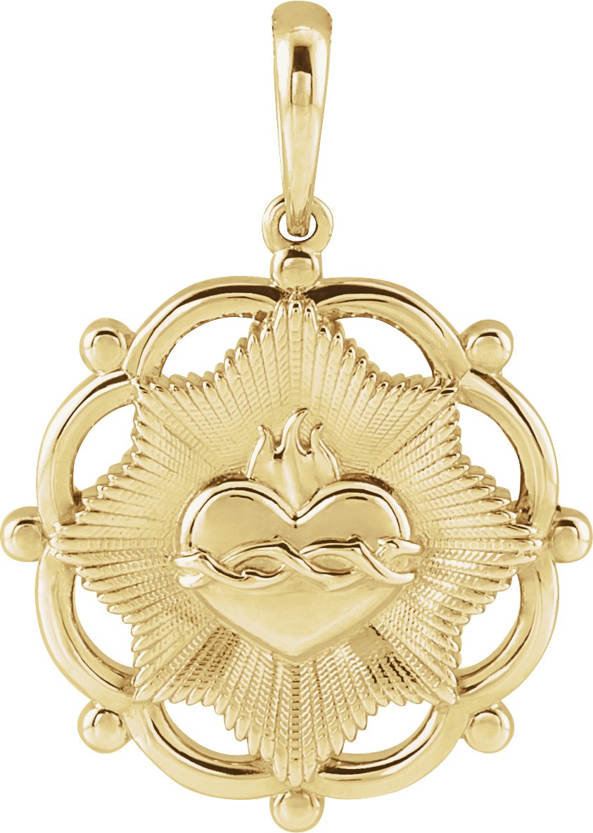 14K Yellow Sacred Heart Pendant