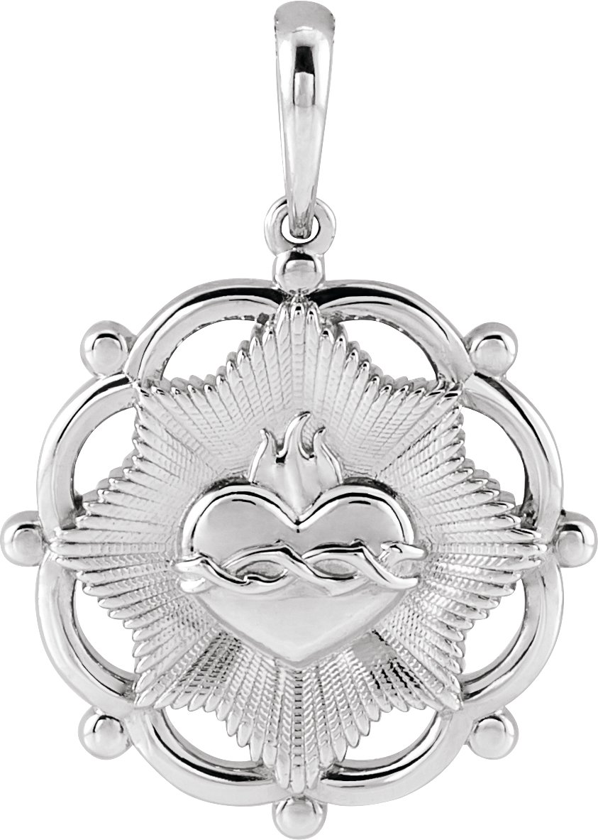 14K White Sacred Heart Pendant