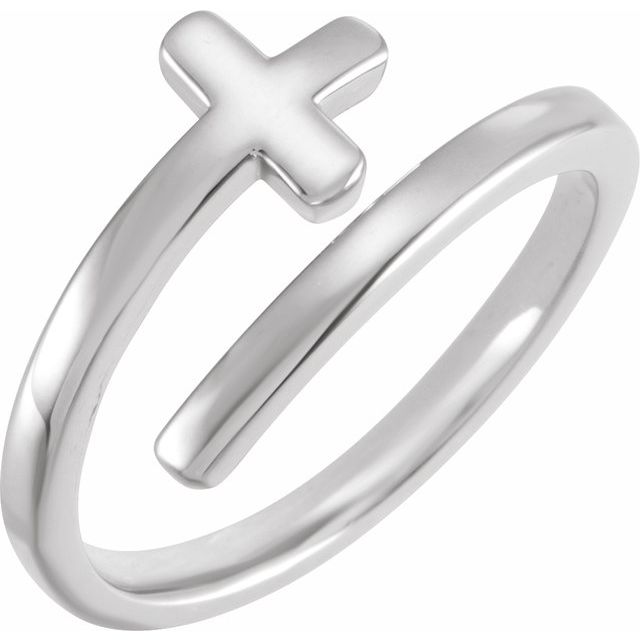 14K White Engravable Sideways Cross Ring