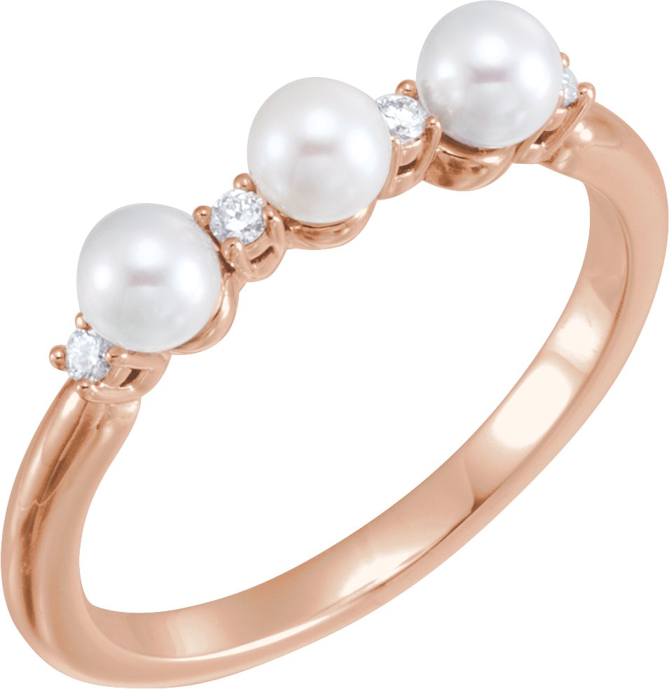 14K Rose Cultured White Freshwater Pearl & .05 CTW Natural Diamond Ring