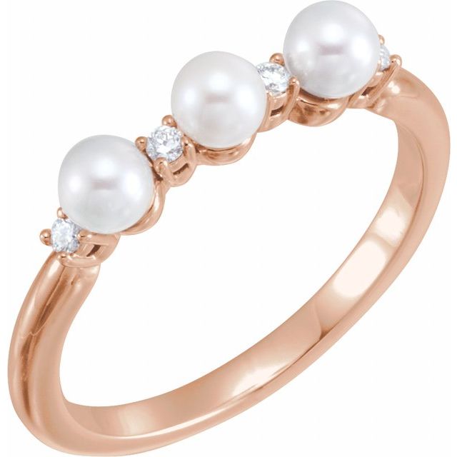 14K Rose Cultured White Freshwater Pearl & .06 CTW Natural Diamond Ring