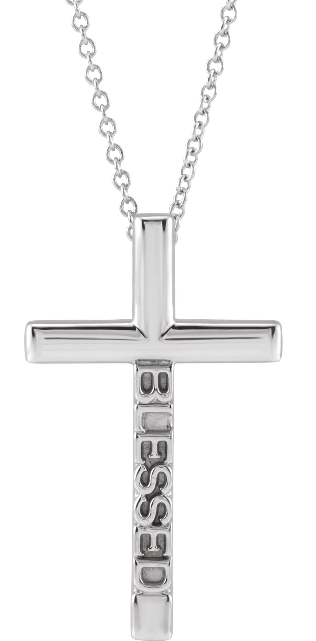 14K White 25x15.05 mm Blessed Cross 16-18" Necklace