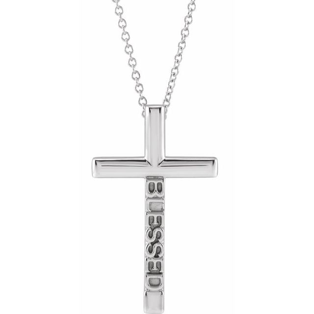 14K White 25x15.05 mm Blessed Cross 16-18" Necklace