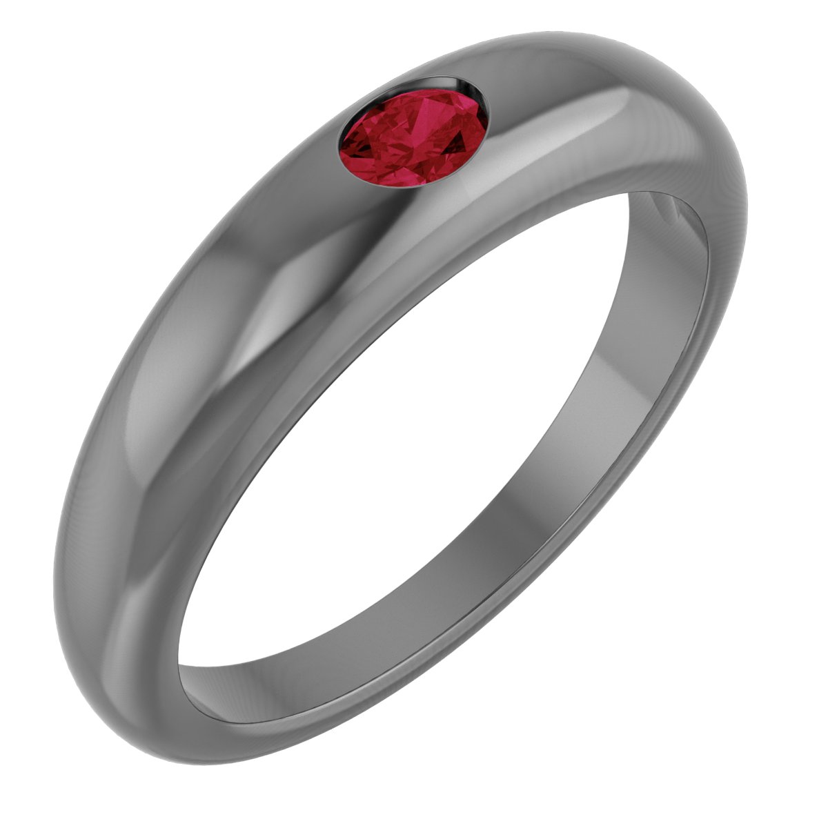 14K White Natural Ruby Dome Ring